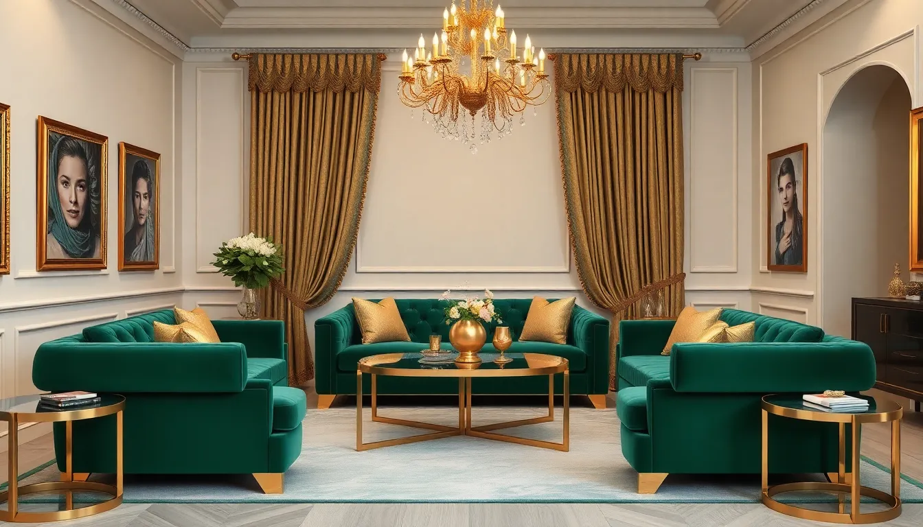 27 Stunning Emerald Green and Gold Living Room Ideas That Scream Luxury 4 27 Stunning Emerald Green and Gold Living Room Ideas That Scream Luxury 3