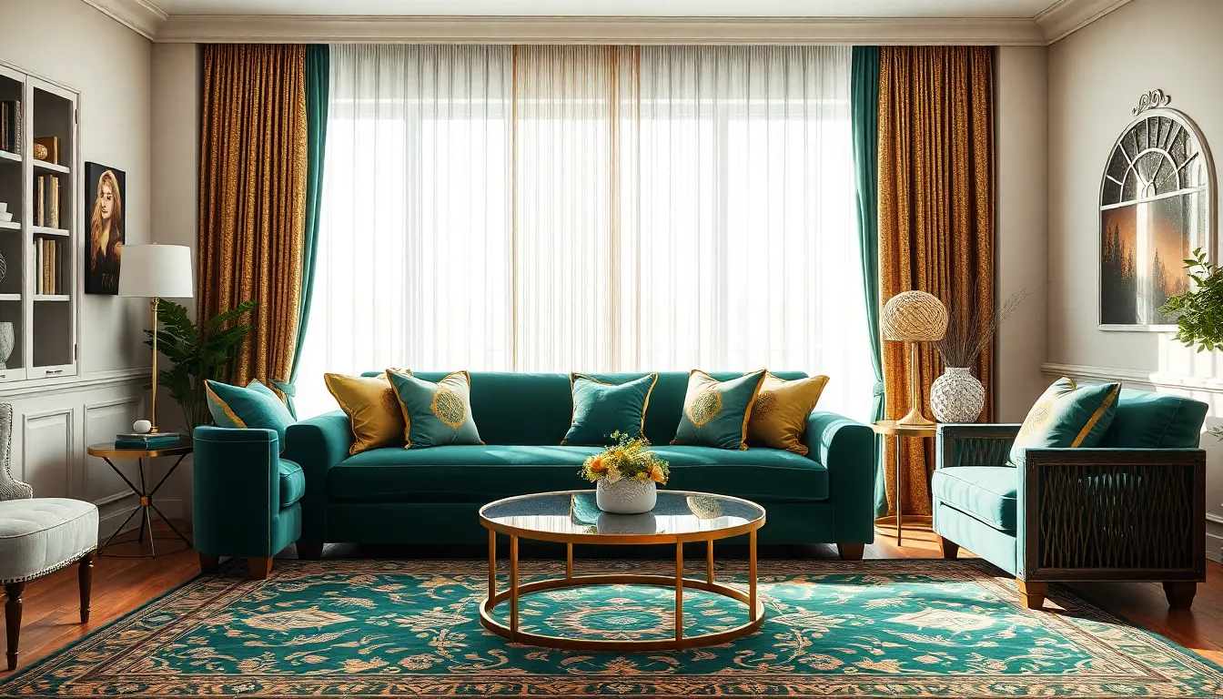 27 Stunning Emerald Green and Gold Living Room Ideas That Scream Luxury 6 27 Stunning Emerald Green and Gold Living Room Ideas That Scream Luxury 5
