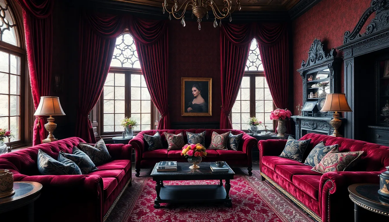 13 Gothic Living Room Ideas That Create Dark, Luxurious Elegance 8 13 Gothic Living Room Ideas That Create Dark, Luxurious Elegance 7