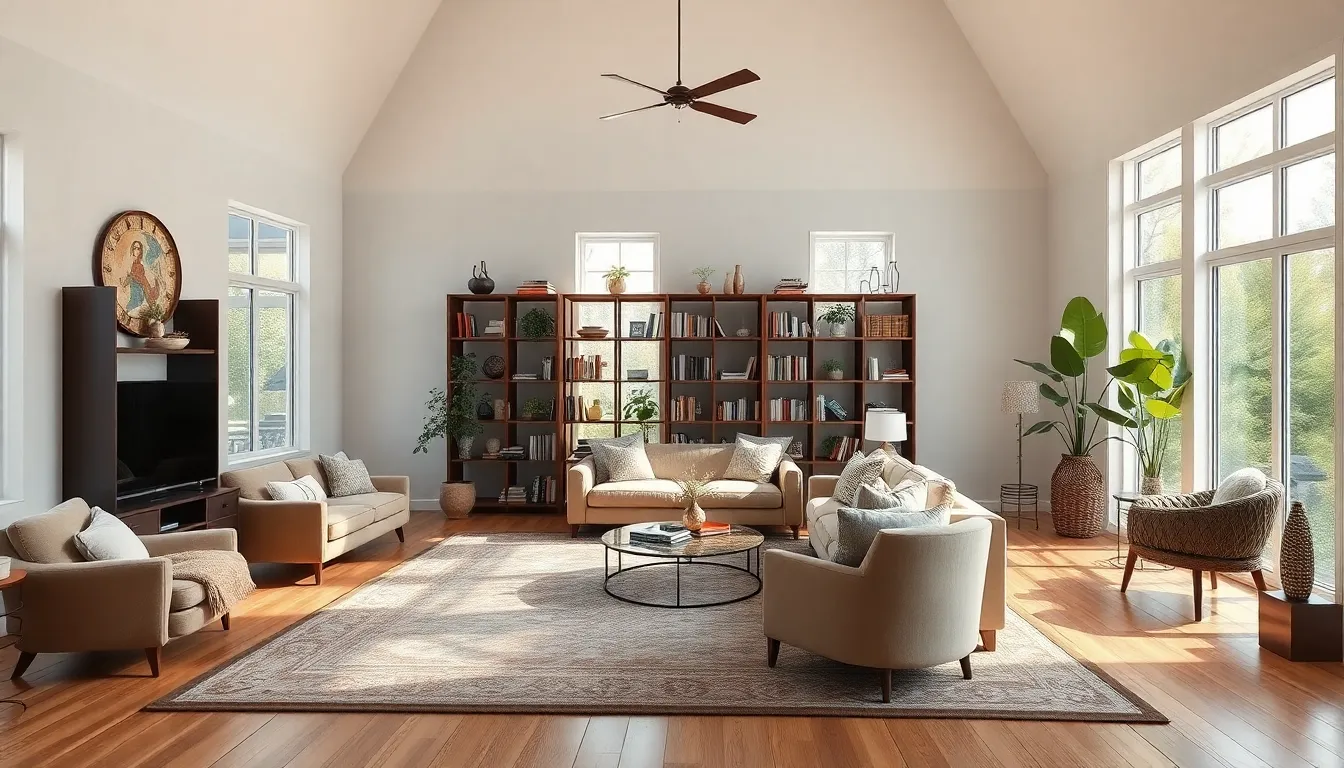 27 High Ceiling Living Room Ideas That'll Transform Your Space in 2025 8 27 High Ceiling Living Room Ideas That'll Transform Your Space in 2025 7