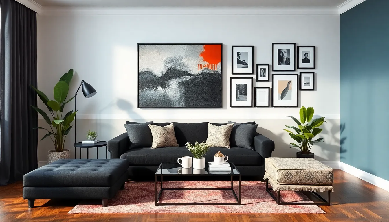 25 Stunning Ideas for Decorating Your Living Room with a Black Sofa 8 25 Stunning Ideas for Decorating Your Living Room with a Black Sofa 7