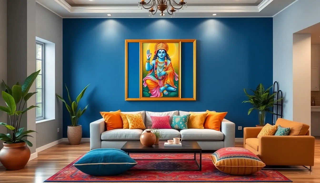 25 Divine Krishna Wall Painting Ideas to Transform Your Living Room into Sacred Space 8 25 Divine Krishna Wall Painting Ideas to Transform Your Living Room into Sacred Space 7