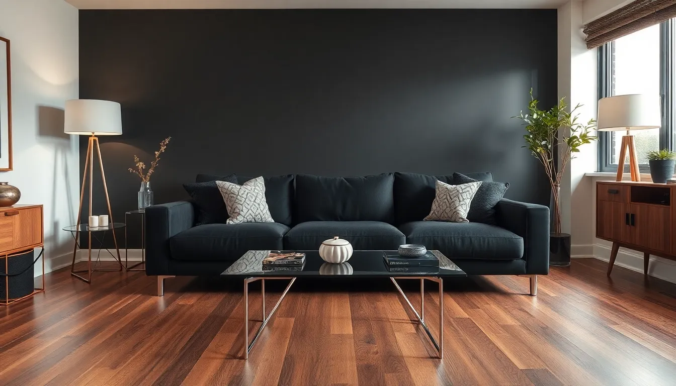 25 Stunning Ideas for Decorating Your Living Room with a Black Sofa 12 25 Stunning Ideas for Decorating Your Living Room with a Black Sofa 11