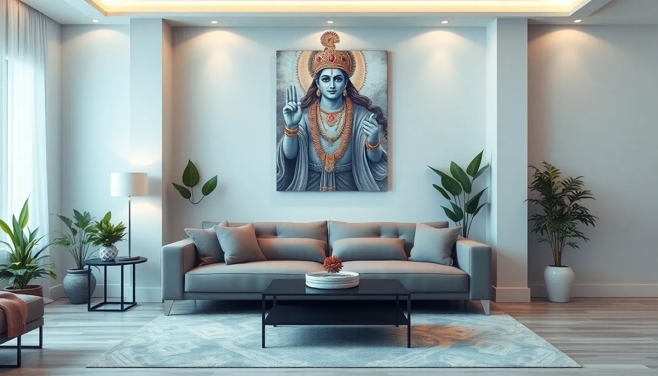 25 Divine Krishna Wall Painting Ideas to Transform Your Living Room into Sacred Space 12 25 Divine Krishna Wall Painting Ideas to Transform Your Living Room into Sacred Space 11