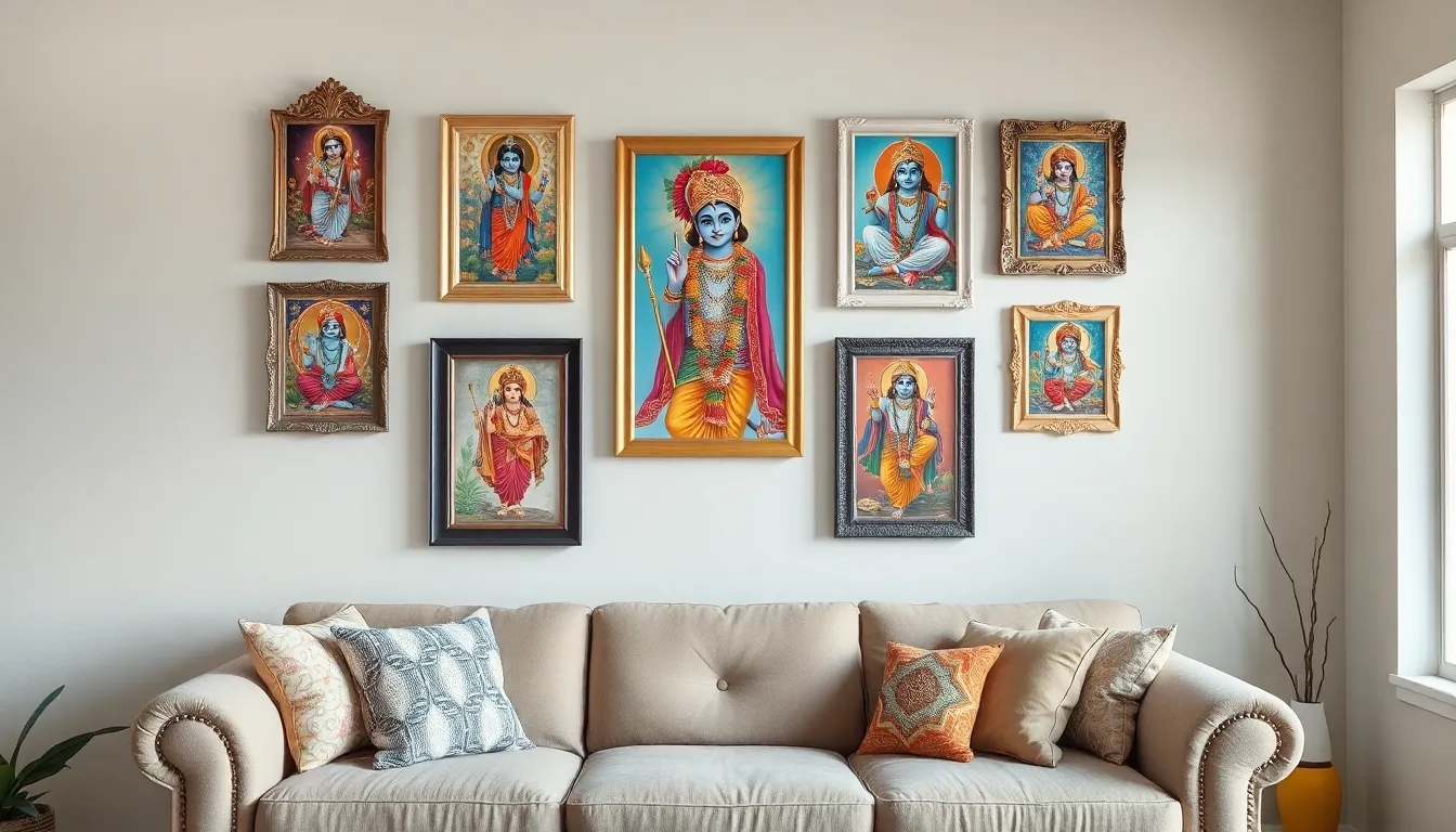 25 Divine Krishna Wall Painting Ideas to Transform Your Living Room into Sacred Space 14 25 Divine Krishna Wall Painting Ideas to Transform Your Living Room into Sacred Space 13