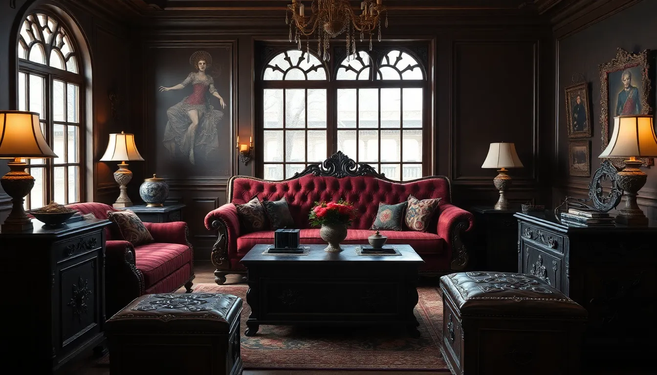 13 Gothic Living Room Ideas That Create Dark, Luxurious Elegance 2 13 Gothic Living Room Ideas That Create Dark, Luxurious Elegance 1