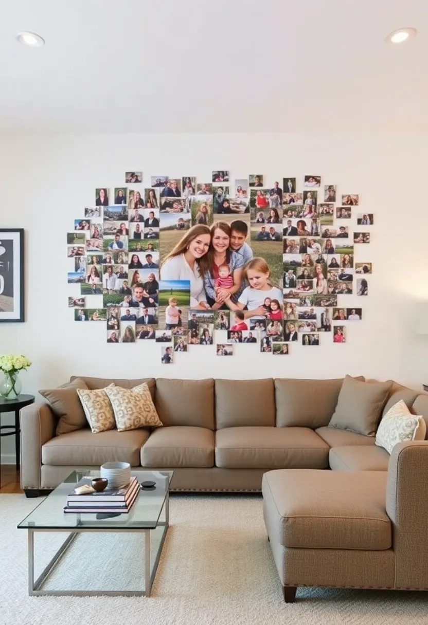 25+ Family Picture Wall Ideas for Living Room Memories - 14. Artful Photo Mosaics