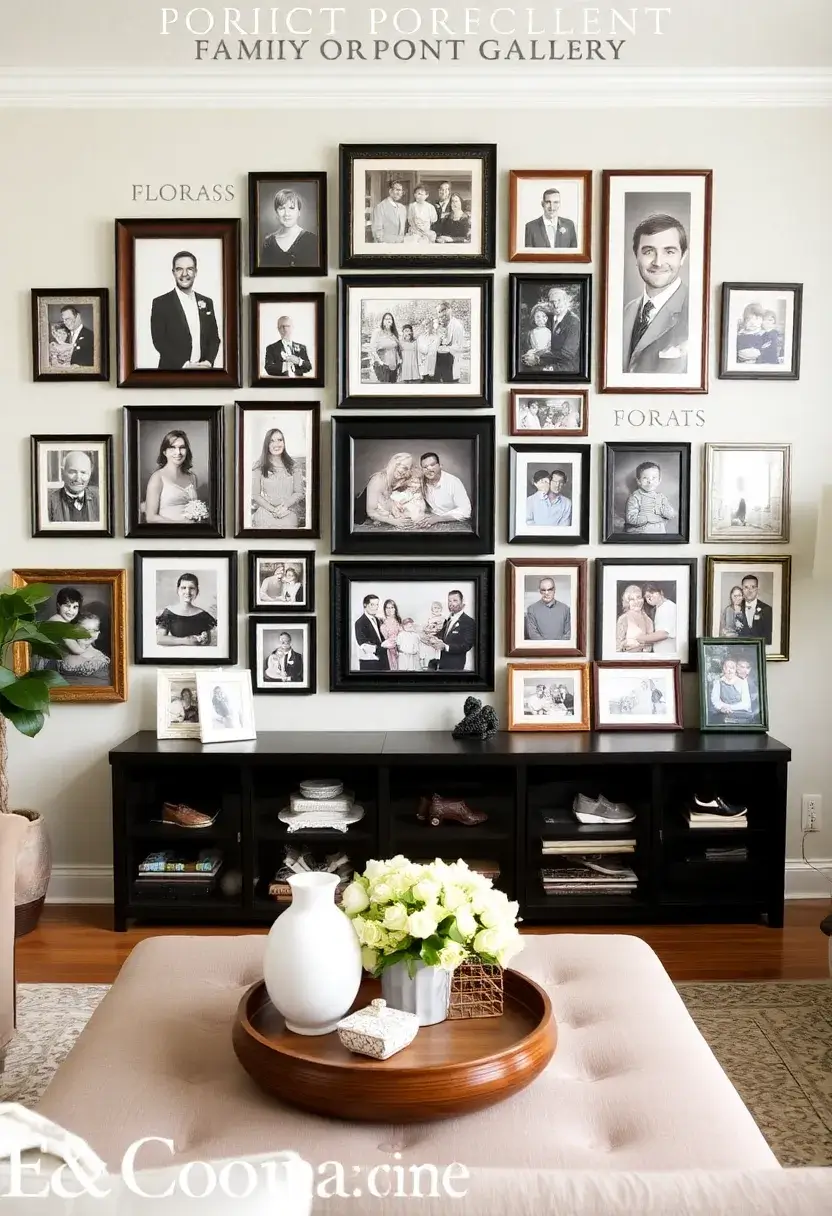 25+ Family Picture Wall Ideas for Living Room Memories - 21. Family Portrait Gallery