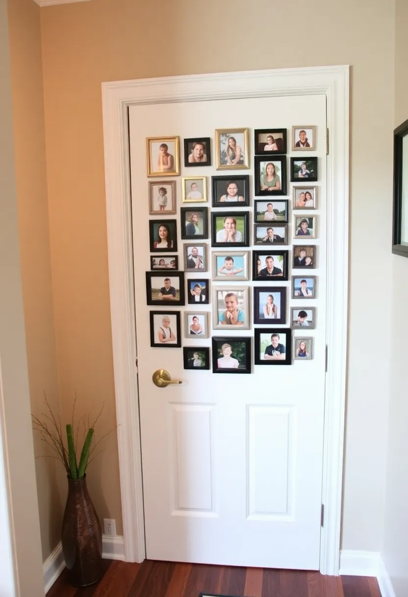 25+ Family Picture Wall Ideas for Living Room Memories - 9. Door Frame Photo Wall