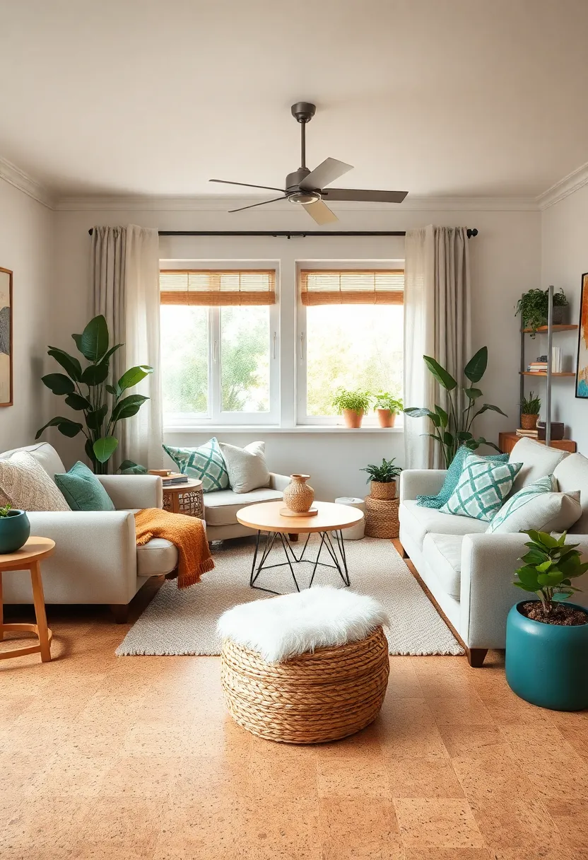 25+ Hardwood Floor Ideas for Living Room Warmth and Elegance - 15. Cork Flooring for Unique Comfort