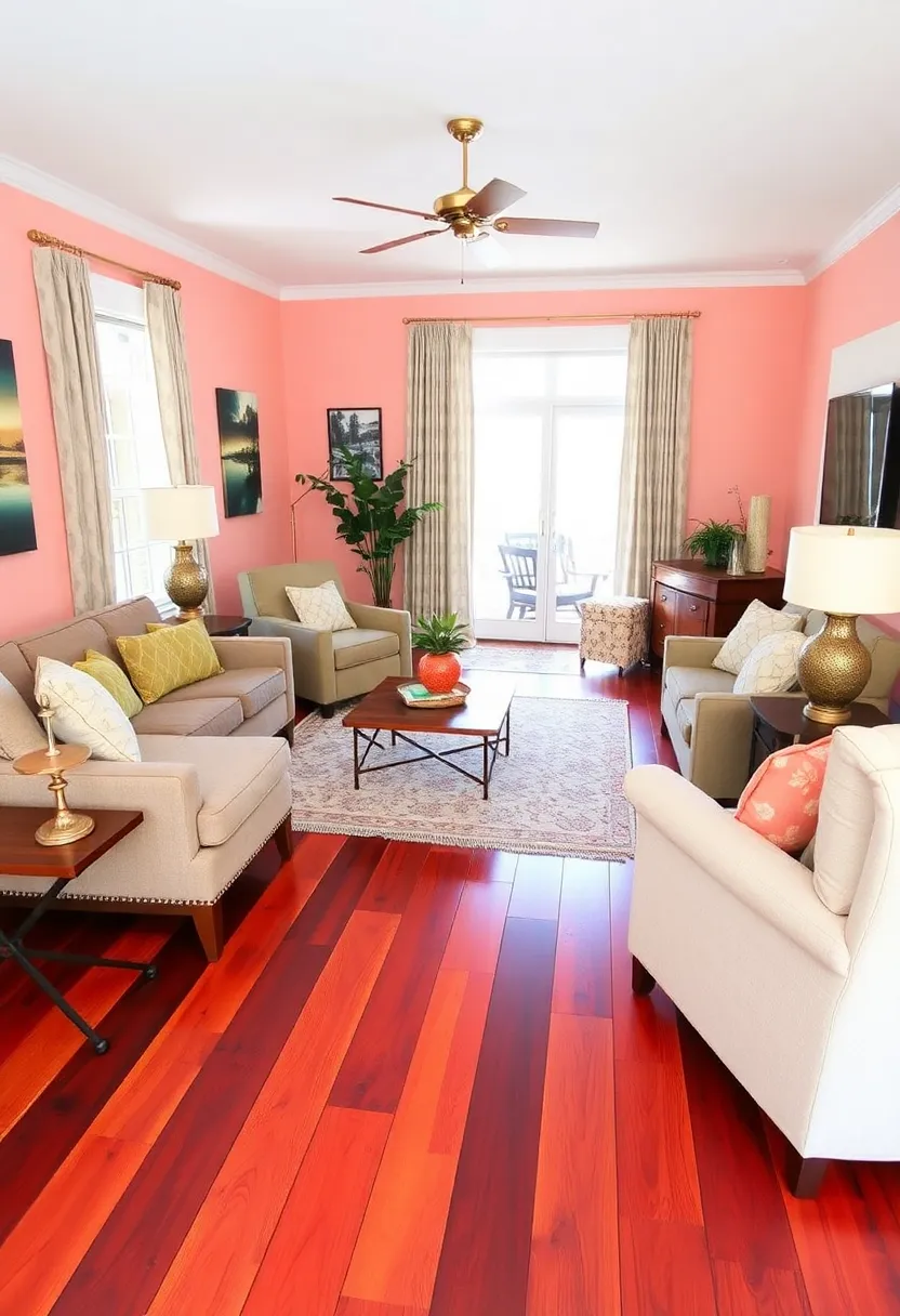 25+ Hardwood Floor Ideas for Living Room Warmth and Elegance - 21. Colorful Staining for Personal Flair