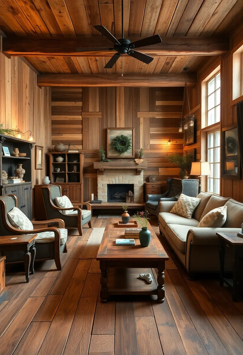 25+ Hardwood Floor Ideas for Living Room Warmth and Elegance - 3. Reclaimed Wood for Rustic Charm