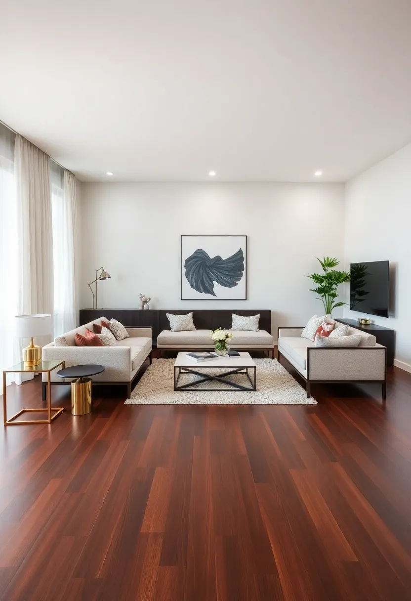 25+ Hardwood Floor Ideas for Living Room Warmth and Elegance - 4. Espresso Finish for Modern Elegance