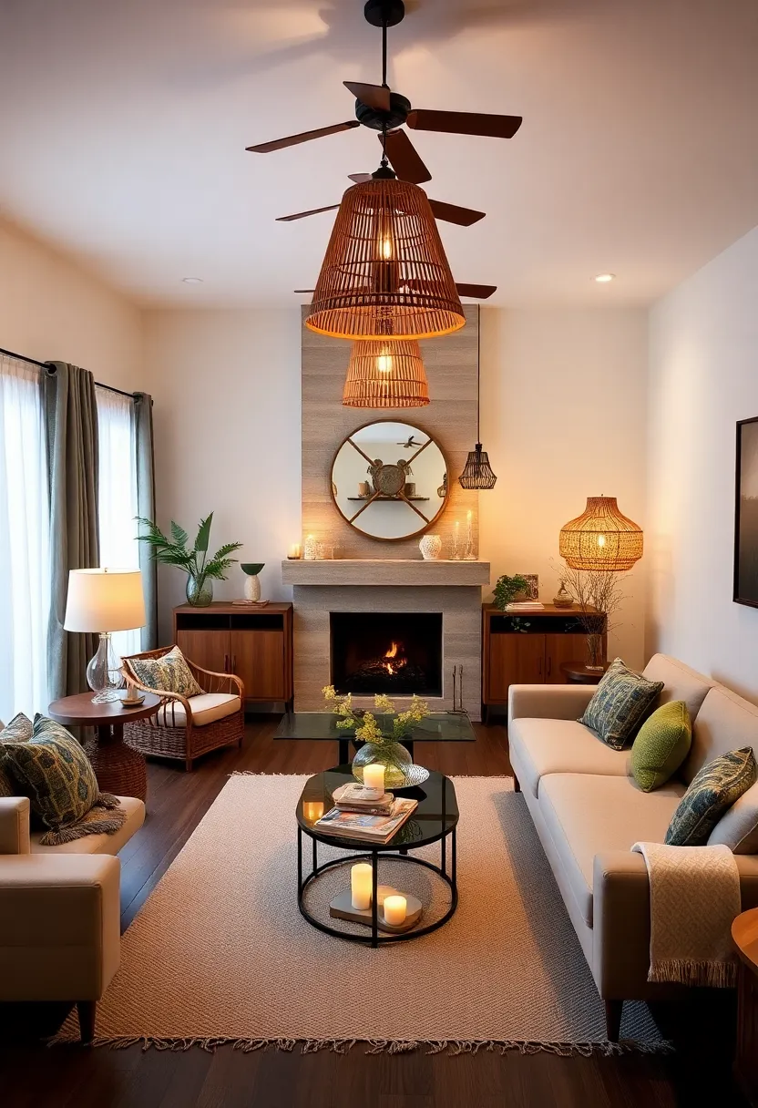 25+ Indian Living Room Ideas Full of Color and Culture - 13. Sustainable Lighting Solutions