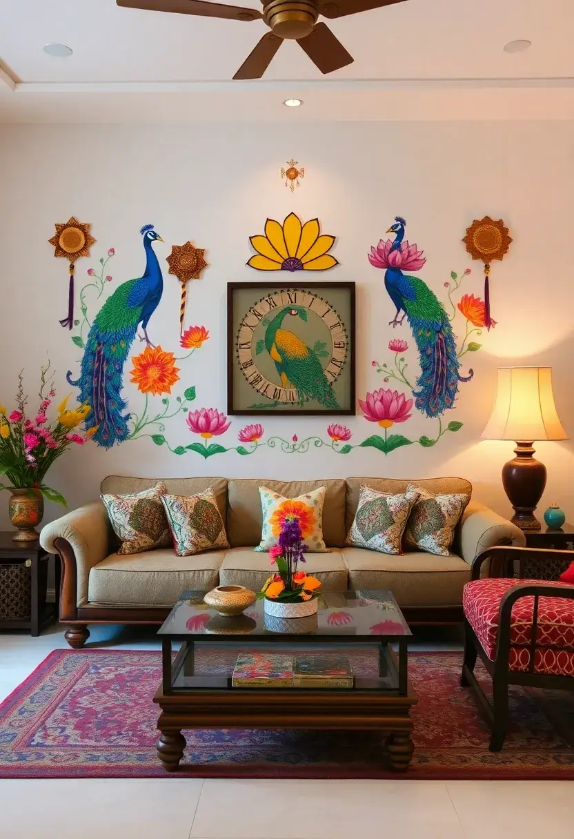 25+ Indian Living Room Ideas Full of Color and Culture - 23. Cultural Symbols and Icons