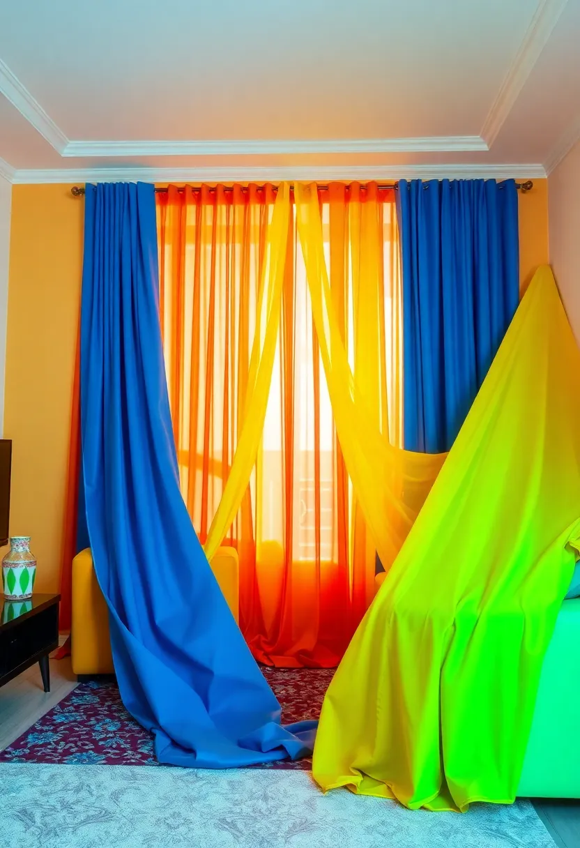 25+ Indian Living Room Ideas Full of Color and Culture - 5. Brightly Colored Drapes