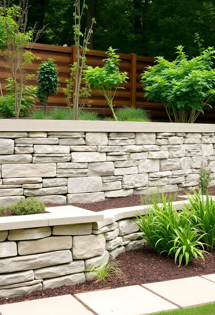 25+ Modern Retaining Wall Ideas for a Stunning Home Exterior - 13. Stone and Timber Combo