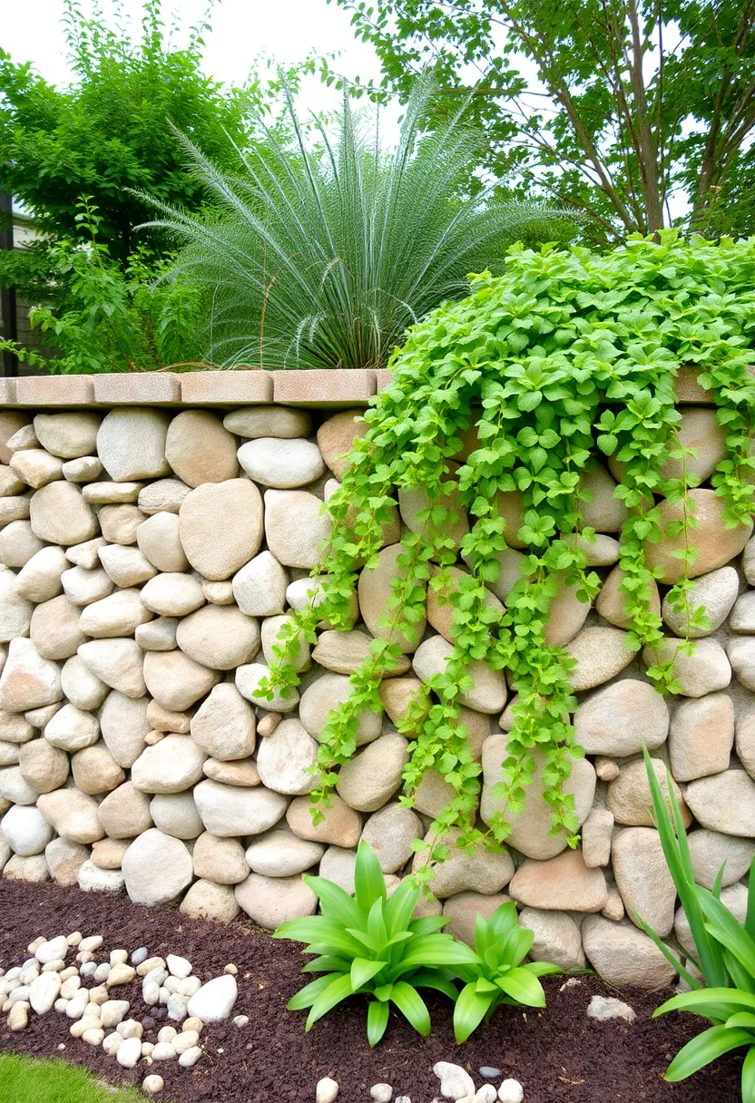 25+ Modern Retaining Wall Ideas for a Stunning Home Exterior - 23. Smooth Pebble Walls