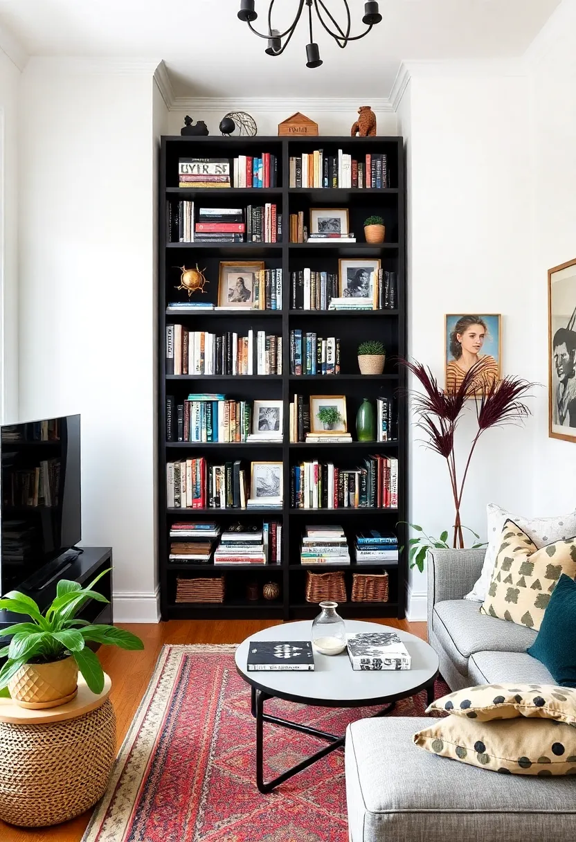 25+ Space-Saving Ideas to Decorate a Small Living Room with Style - 16. Utilize Vertical Space with Tall Bookcases