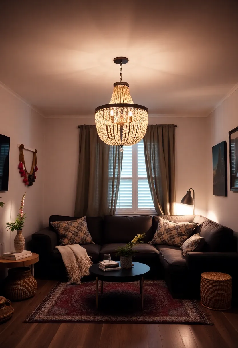 25+ Space-Saving Ideas to Decorate a Small Living Room with Style - 20. Statement Light Fixtures