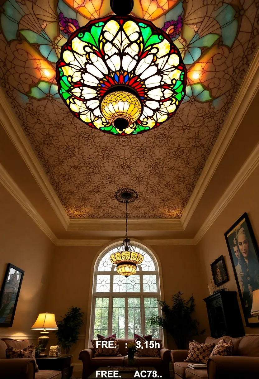 27+ Gorgeous Ceiling Light Ideas for Living Room Ambiance - 18. Stained Glass Ceiling Fixtures
