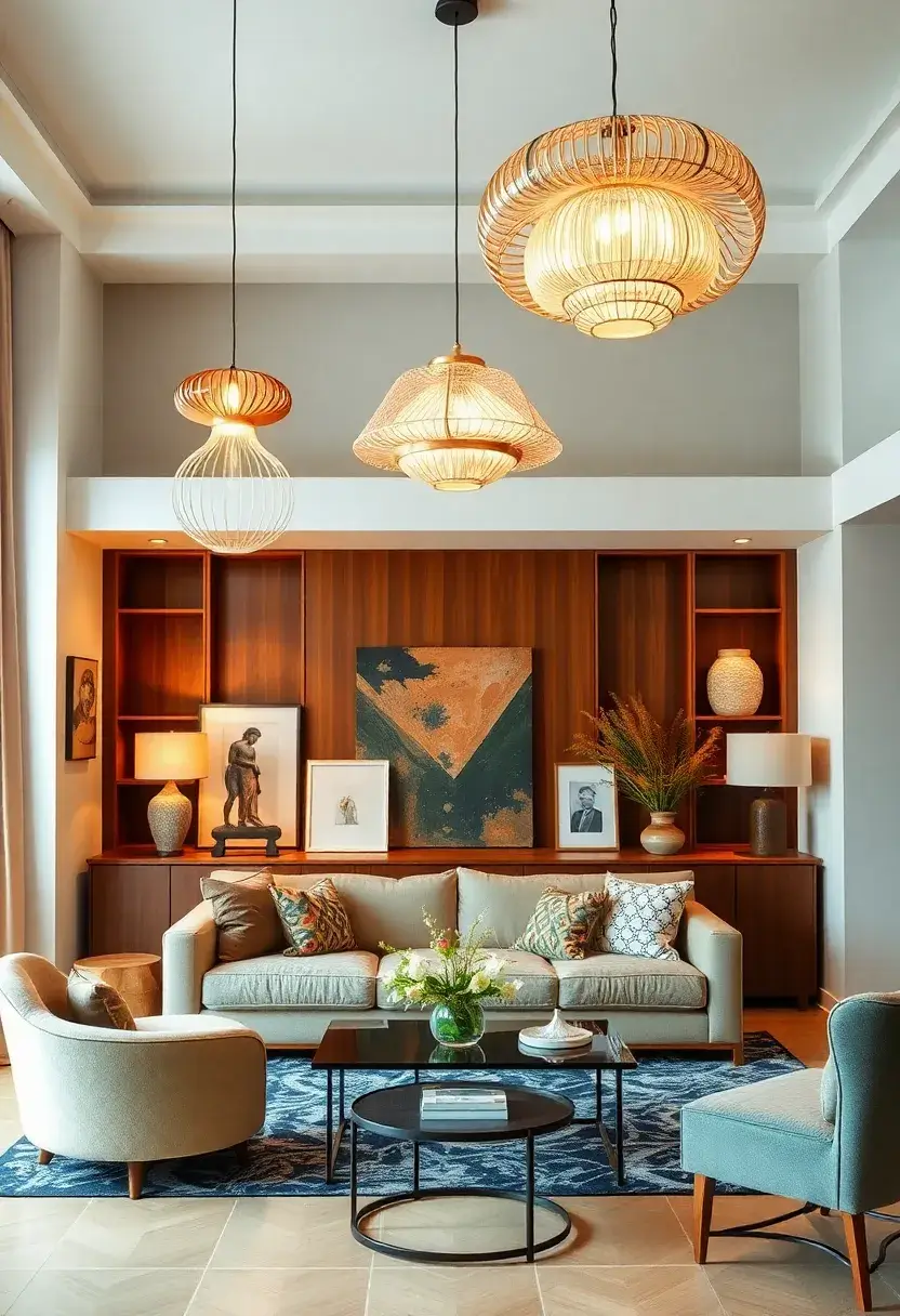 27+ Gorgeous Ceiling Light Ideas for Living Room Ambiance - 26. Sculptural Light Fixtures