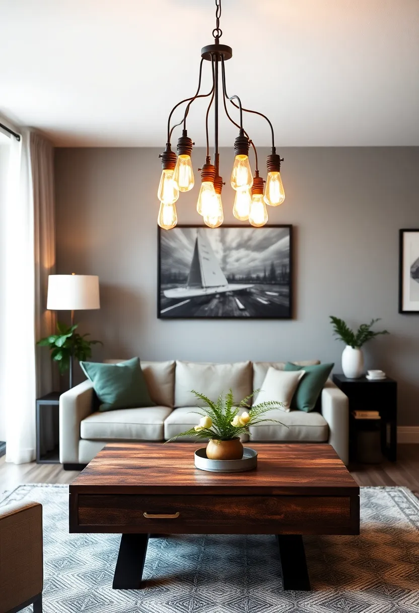 27+ Gorgeous Ceiling Light Ideas for Living Room Ambiance - 5. Industrial-Style Edison Bulbs