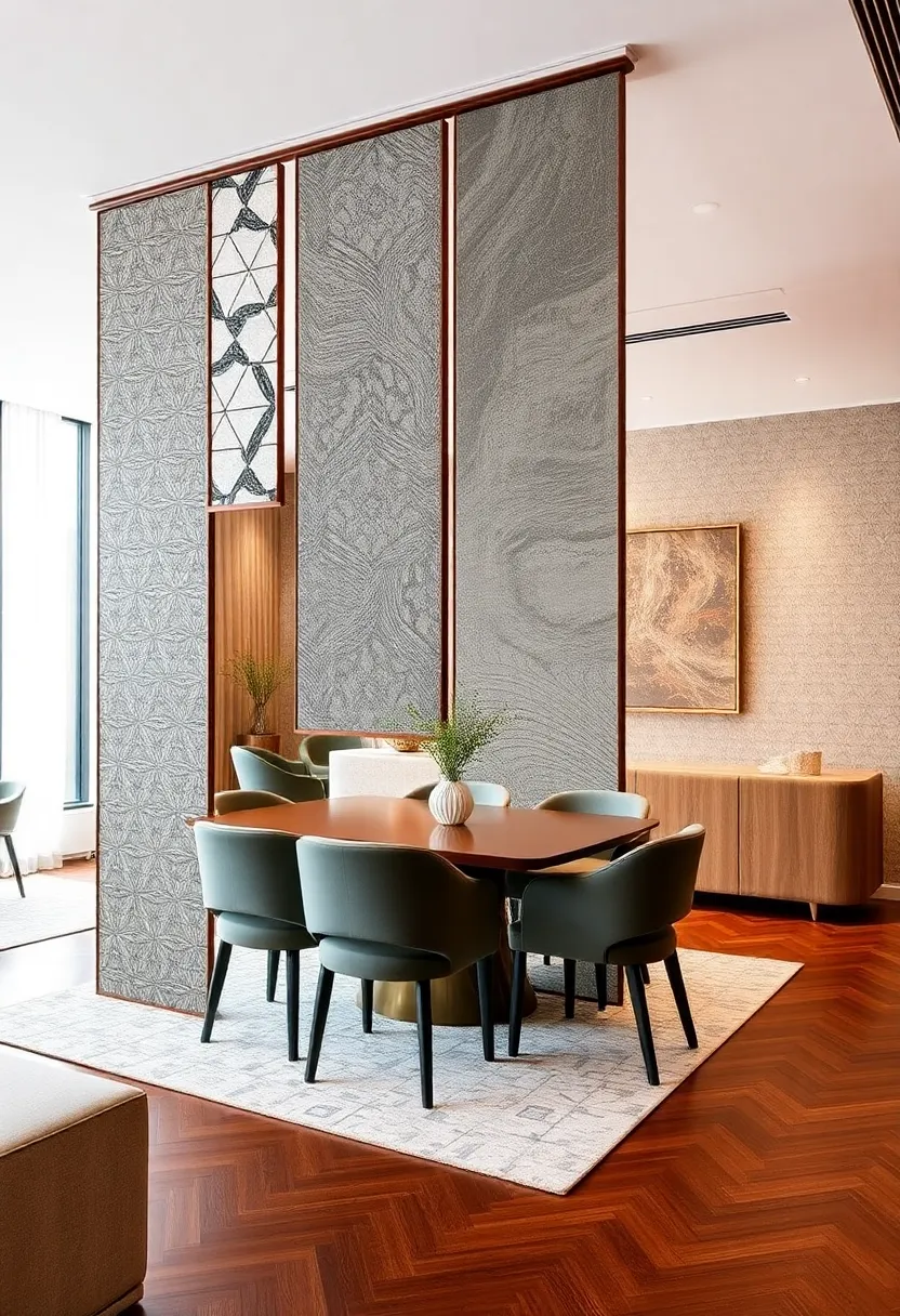 28+ Creative Ideas to Separate Dining Room from Living Room Beautifully - 2. Artistic Room Dividers