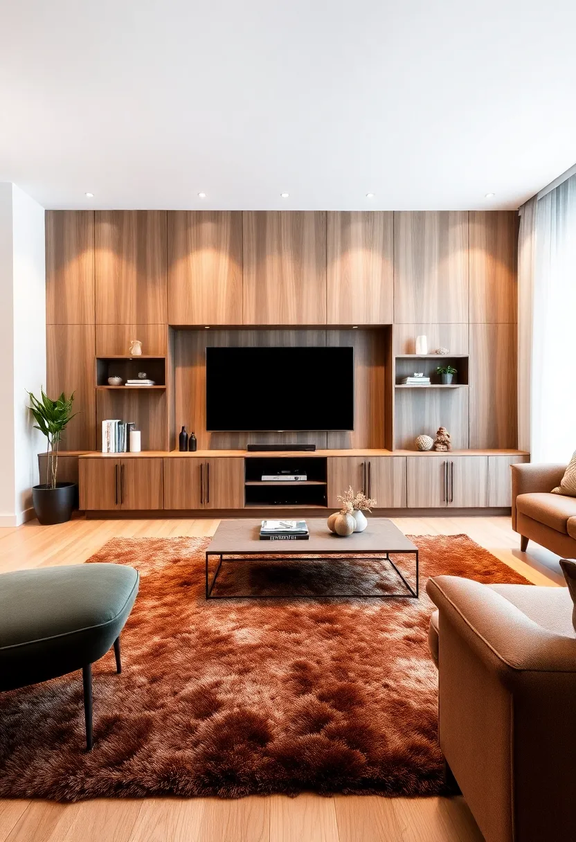 30+ Clever Ideas to Hide Your TV in the Living Room Seamlessly - 13. Rugs with Integrated Storage