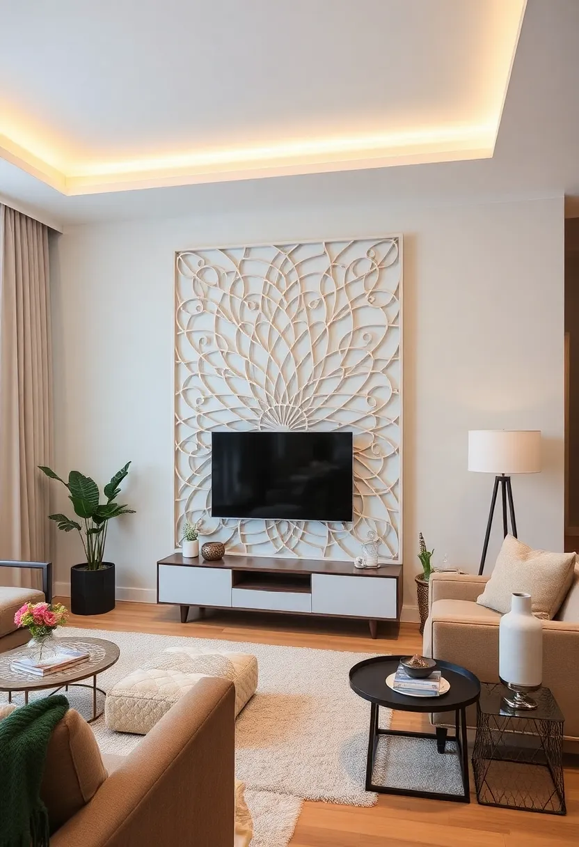 30+ Clever Ideas to Hide Your TV in the Living Room Seamlessly - 6. Decorative Screens