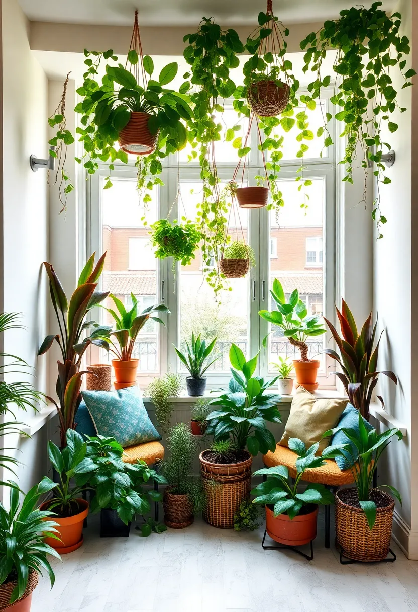 30+ Cozy Bay Window Ideas for Living Room Seating and Style - 10. Urban Jungle