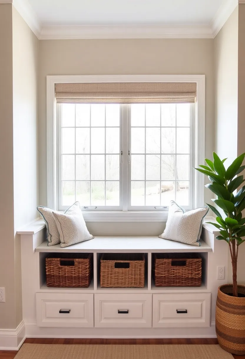 30+ Cozy Bay Window Ideas for Living Room Seating and Style - 12. Smart Storage Solutions