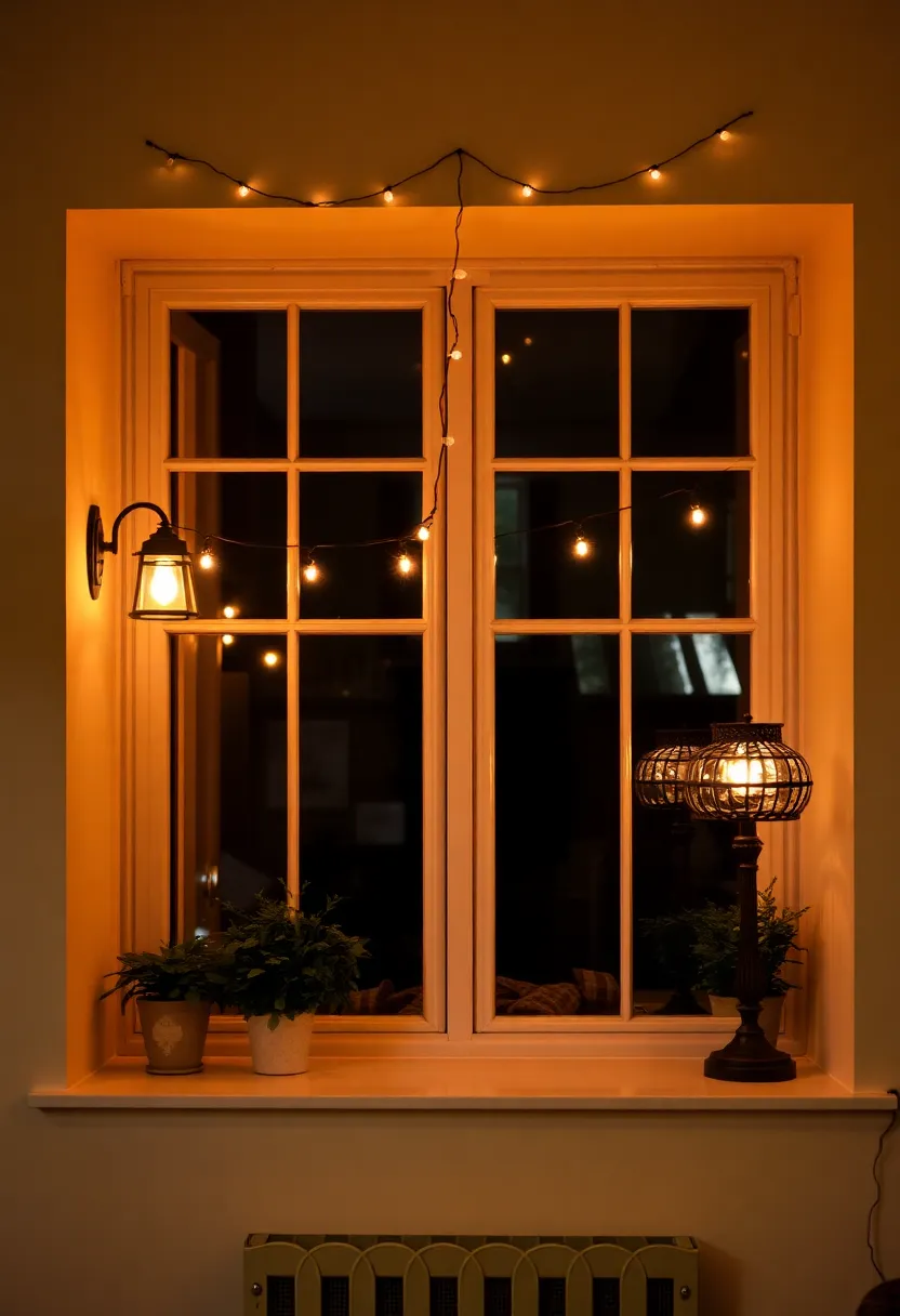 30+ Cozy Bay Window Ideas for Living Room Seating and Style - 14. Creative Lighting