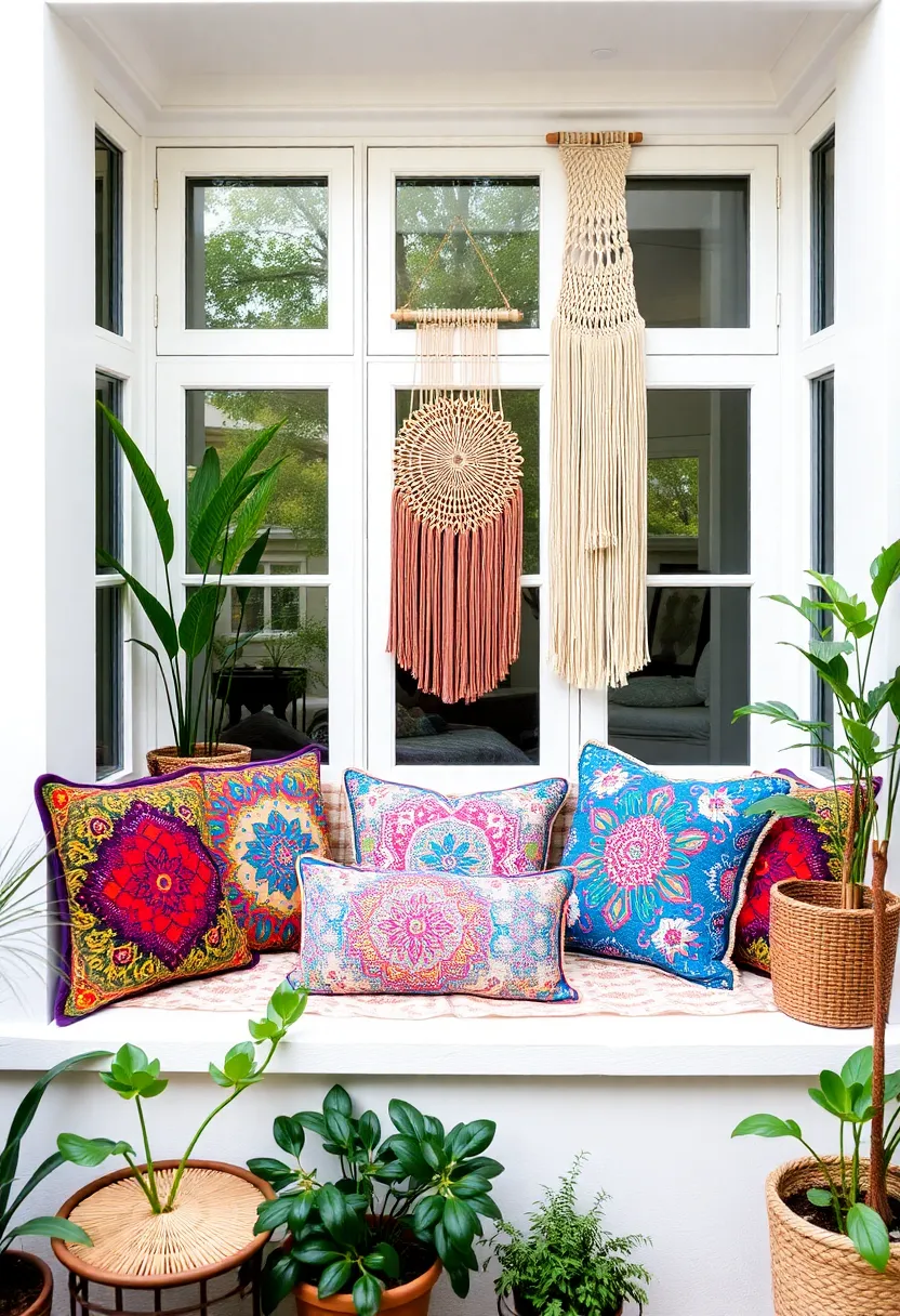 30+ Cozy Bay Window Ideas for Living Room Seating and Style - 2. Boho Chic Bay Window