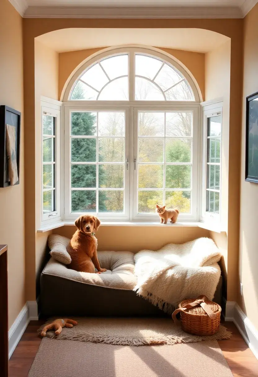 30+ Cozy Bay Window Ideas for Living Room Seating and Style - 22. Pet-Friendly Bay Window