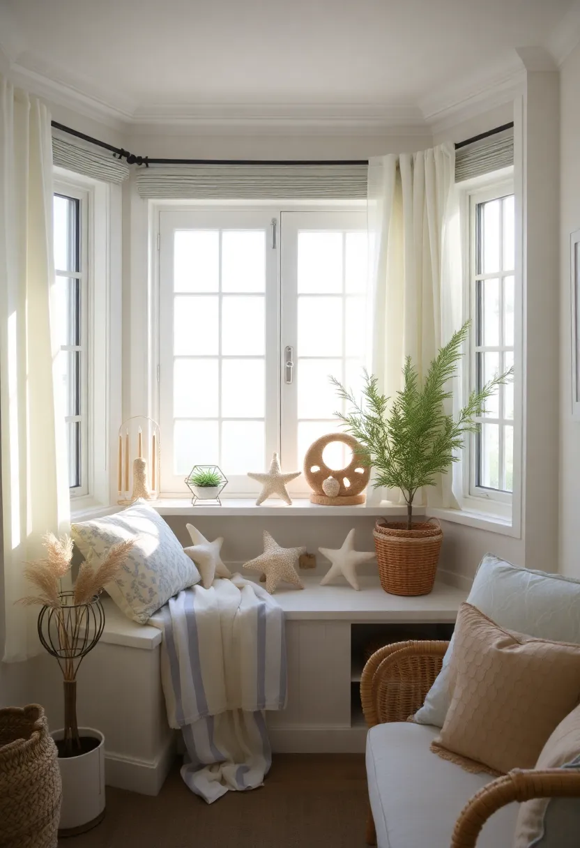 30+ Cozy Bay Window Ideas for Living Room Seating and Style - 7. Coastal Vibes