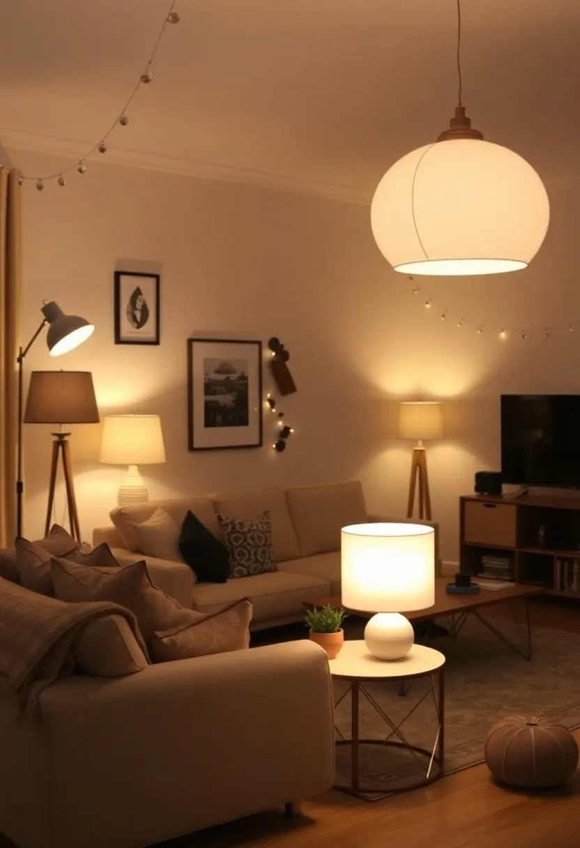 30+ Cozy and Functional Family Living Room Ideas for All Ages - 10. Lighting that Sets the Mood