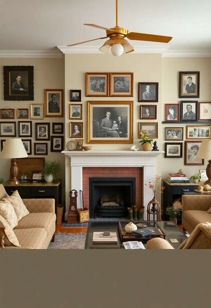 30+ Cozy and Functional Family Living Room Ideas for All Ages - 28. Personal Family History Displays