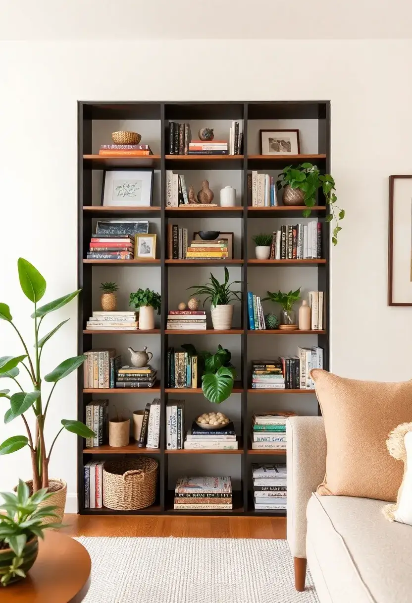 30+ Eclectic Living Room Ideas to Express Your Personality - 11. Curated Shelving