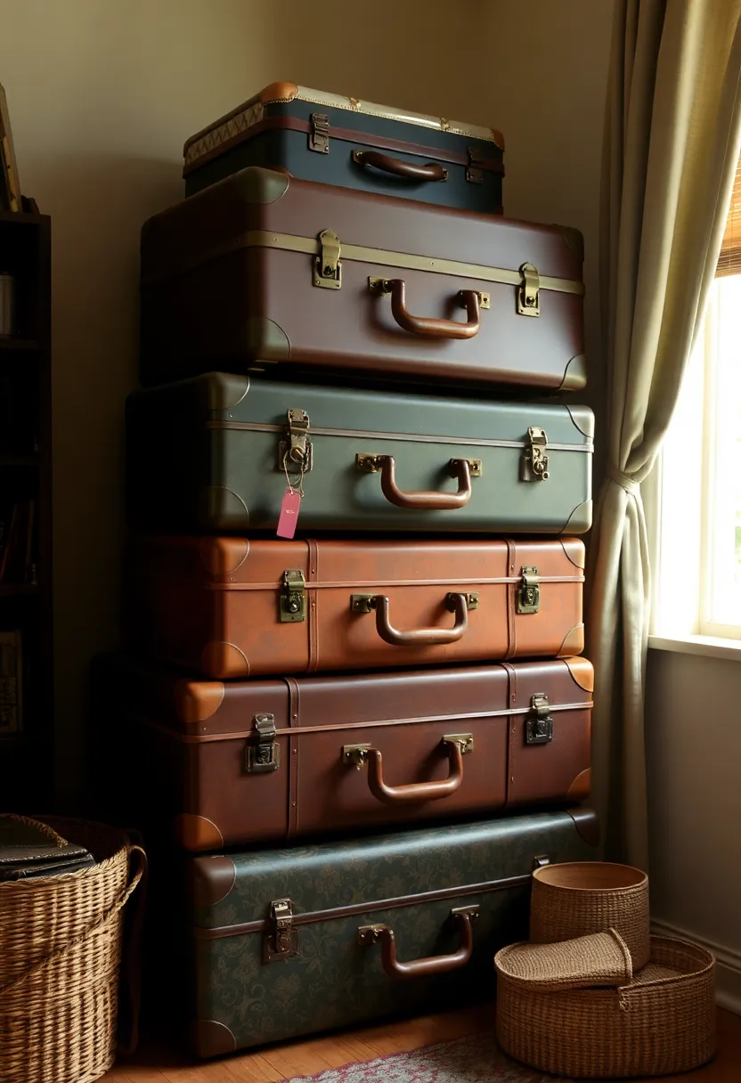 30+ Fabric Storage Ideas to Keep Your Home Organized and Chic - 7. Vintage Suitcases for Fabric Storage