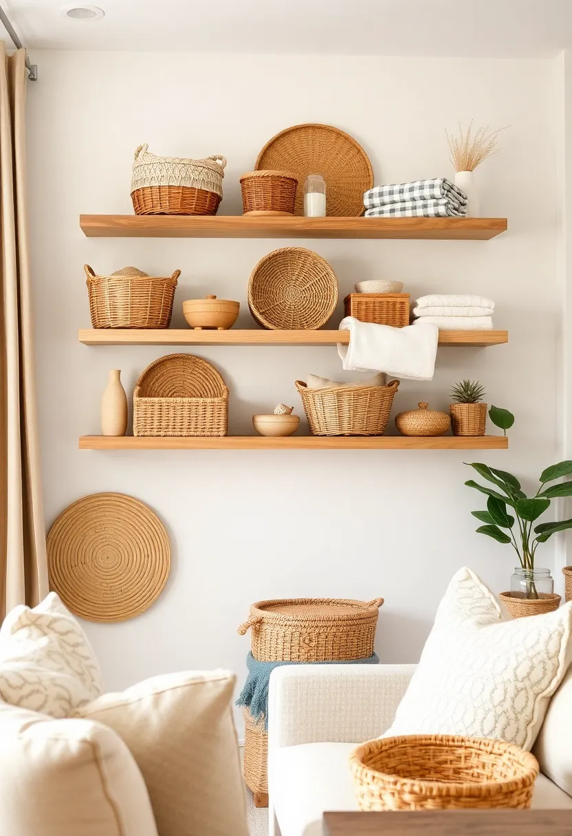 30+ Floating Shelf Ideas for Living Room Décor and Storage - 14. Textured Display Shelves