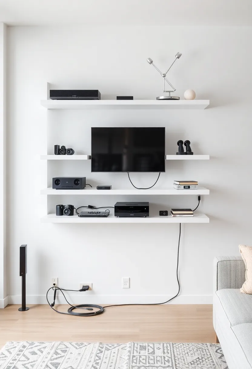 30+ Floating Shelf Ideas for Living Room Décor and Storage - 19. Smart Tech Shelves