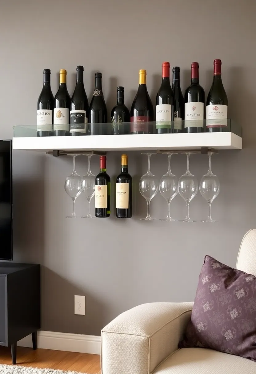 30+ Floating Shelf Ideas for Living Room Décor and Storage - 23. Floating Wine Shelf