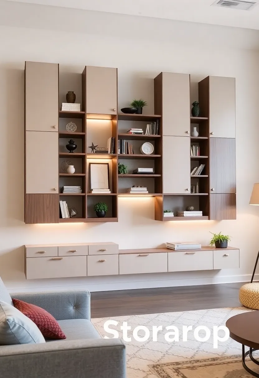 30+ Floating Shelf Ideas for Living Room Décor and Storage - 25. Wall-Mounted Floating Storage Units