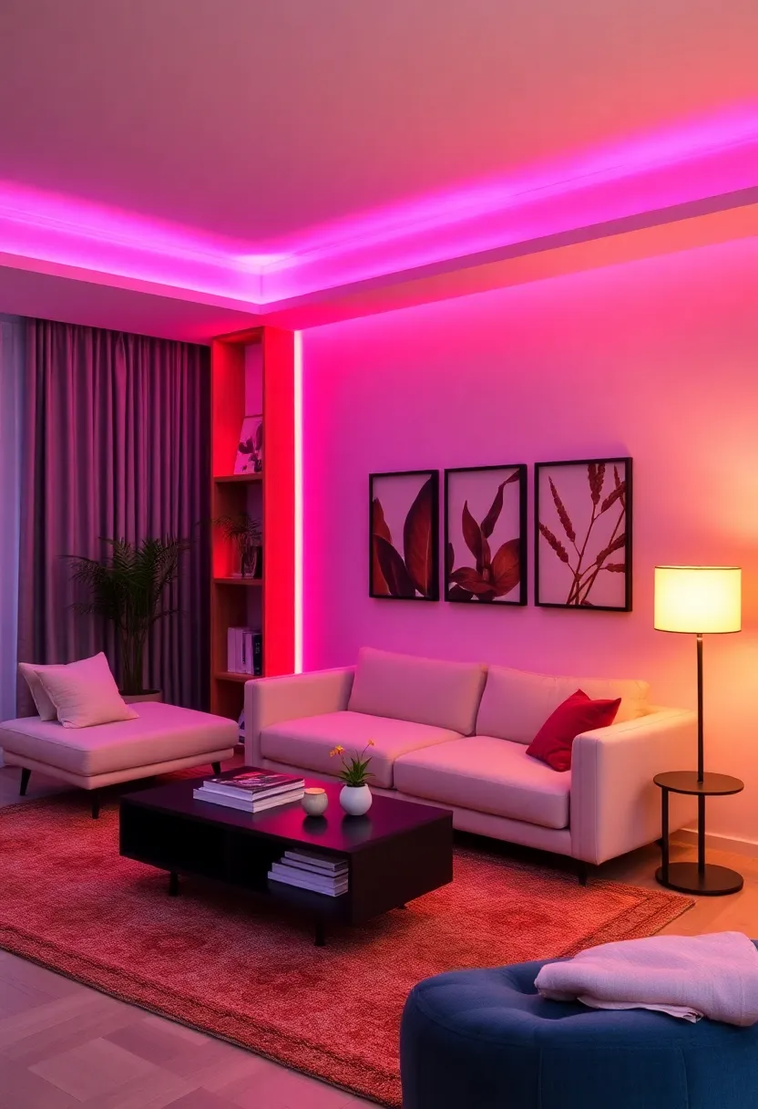 30+ Stunning Living Room Ceiling Lighting Ideas for Perfect Illumination 116 30+ Stunning Living Room Ceiling Lighting Ideas for Perfect Illumination - 18. Colorful Lighting Accents