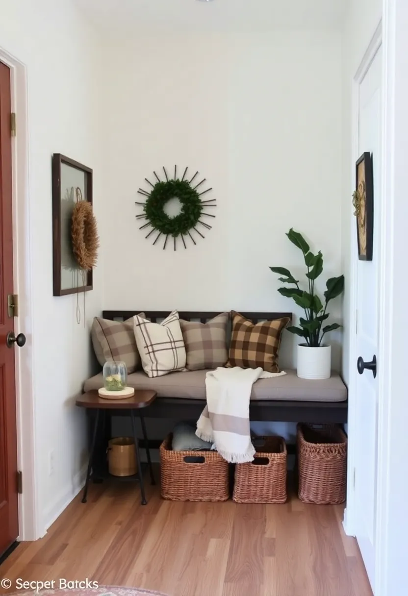 30+ Welcoming Living Room Entryway Ideas That Impress - 1. Cozy Corner Bench