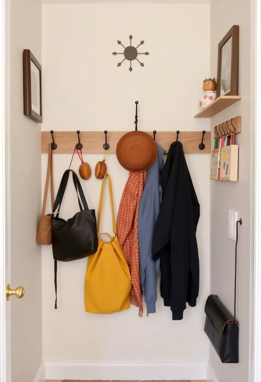 30+ Welcoming Living Room Entryway Ideas That Impress - 11. Utilize Vertical Space with Hooks