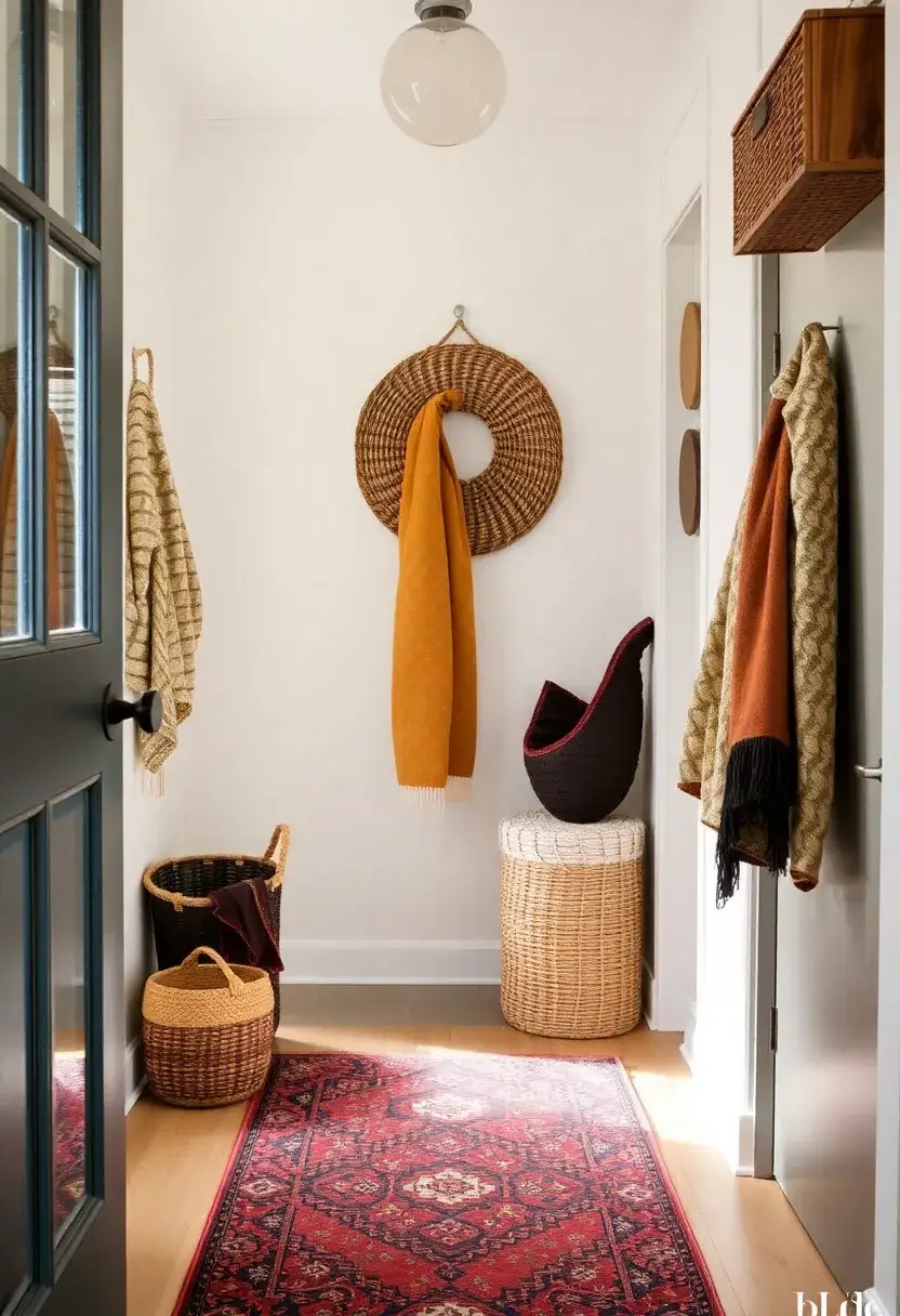 30+ Welcoming Living Room Entryway Ideas That Impress - 14. Artful Textiles