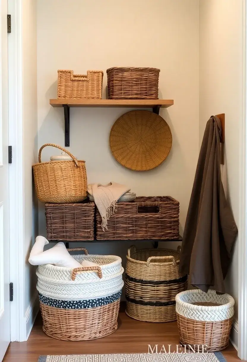 30+ Welcoming Living Room Entryway Ideas That Impress - 17. Stylish Baskets