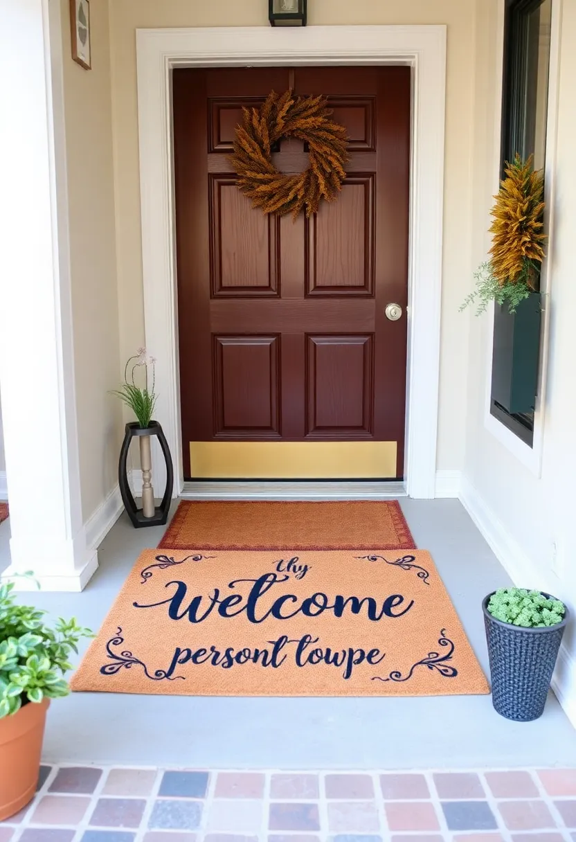 30+ Welcoming Living Room Entryway Ideas That Impress - 22. Customized Welcome Mat